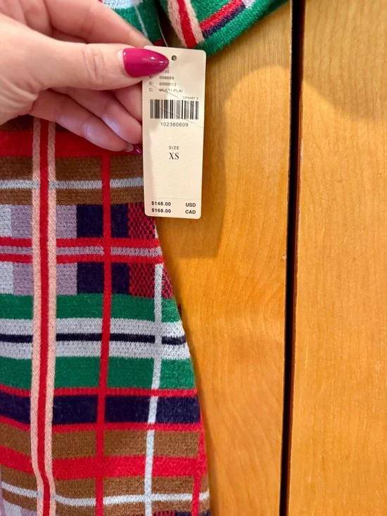 Colorful Plaid Knit Short Sleeve Dress - Picture 3 of 3